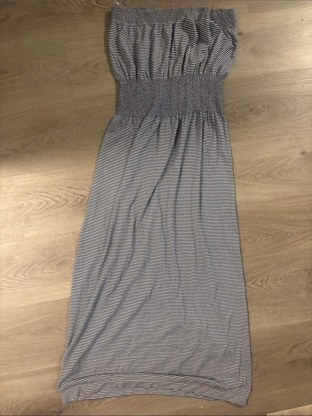 Lark + Gray L/XL navy white stripe strapless dress